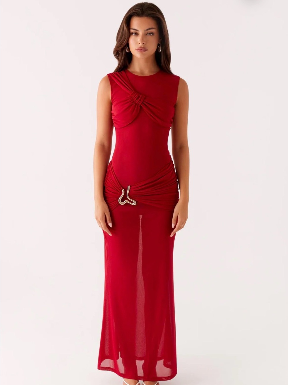 Elegant Red Ruched Maxi Dress
